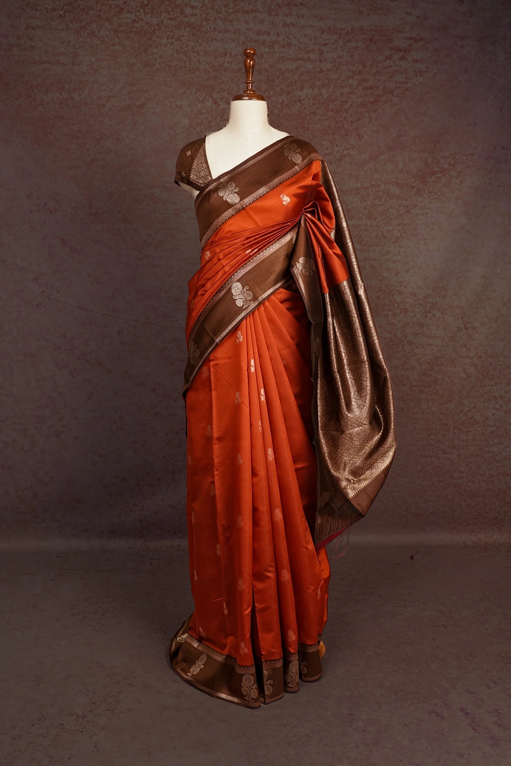 Rust Orange Semi Silk Saree