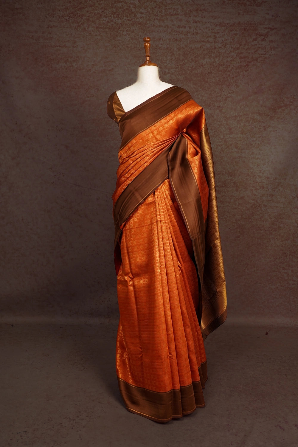 Rust Orange Semi Silk Saree