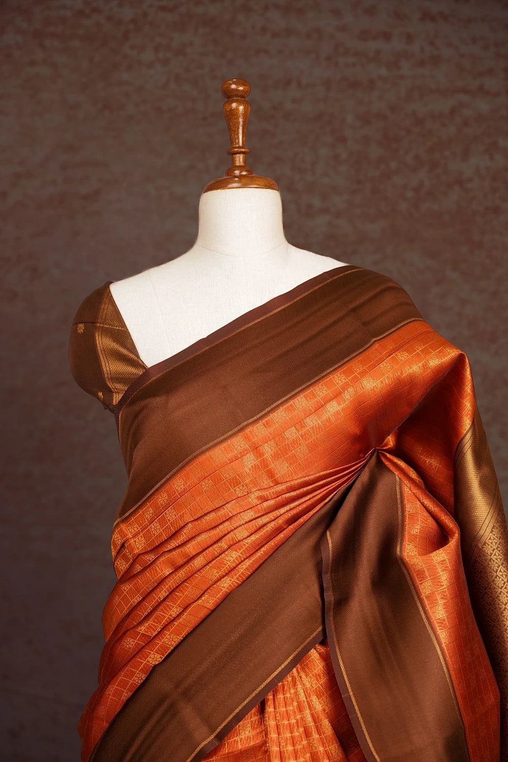 Rust Orange Semi Silk Saree