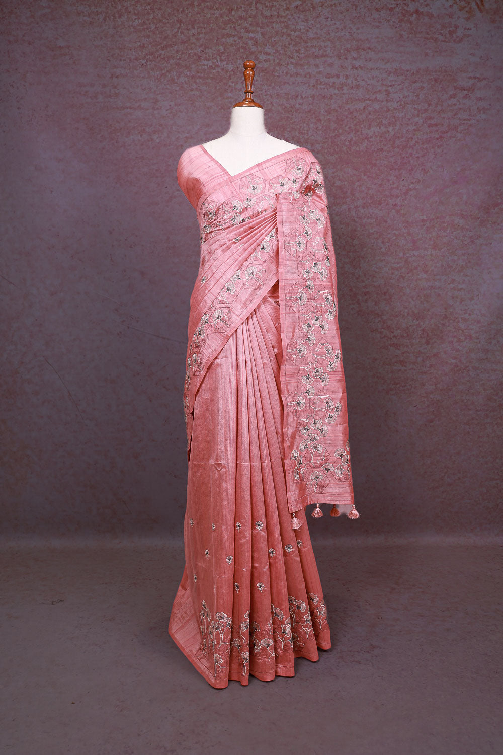 Onion Pink Semi Tussar Saree