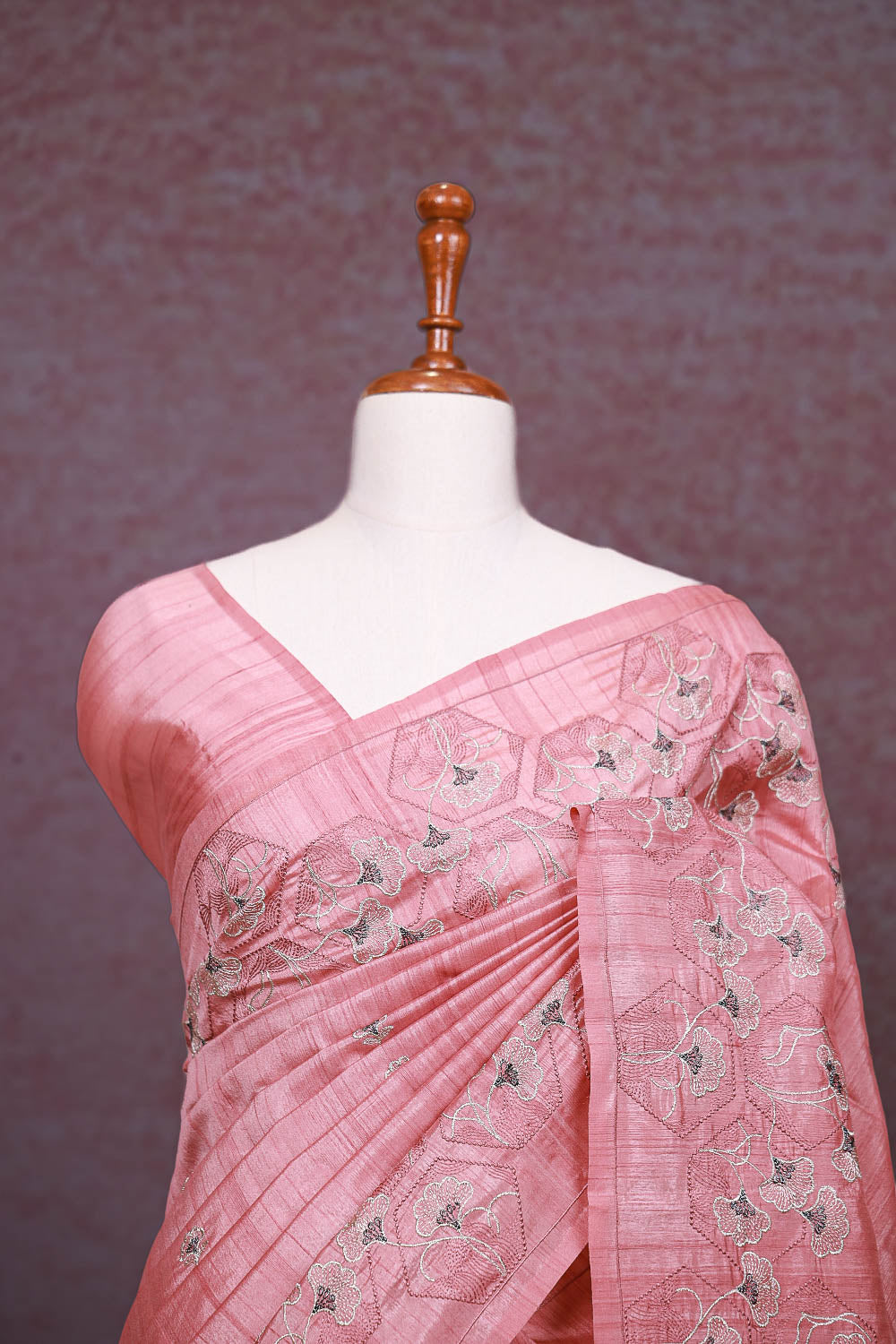 Onion Pink Semi Tussar Saree