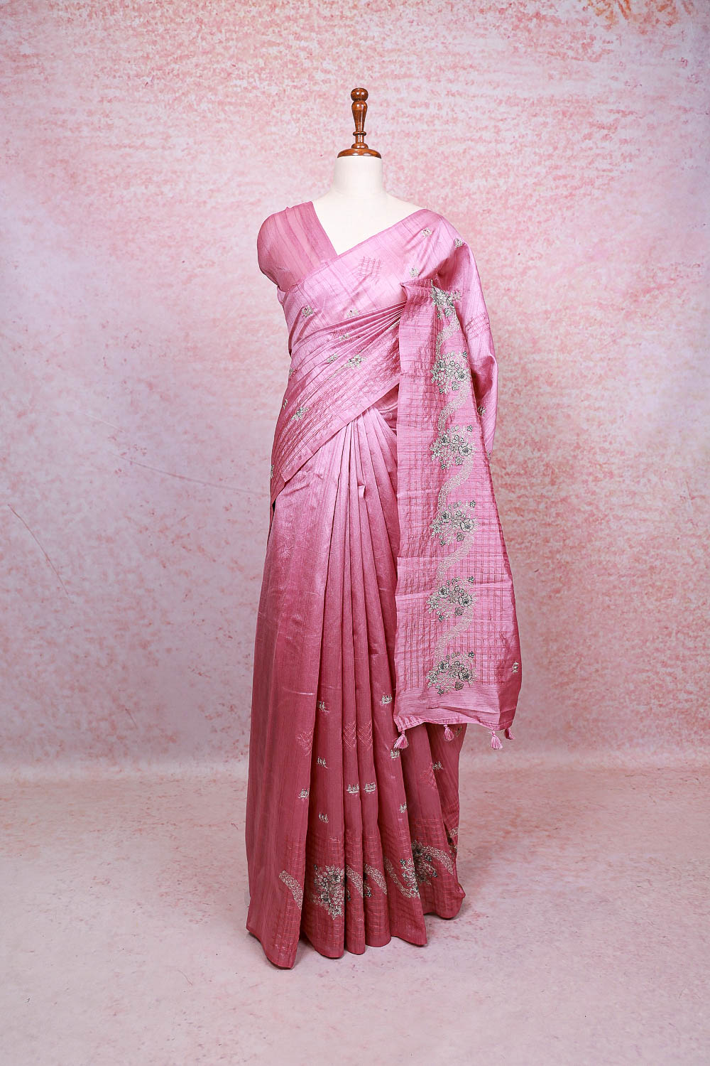 Onion Pink Semi Silk Saree