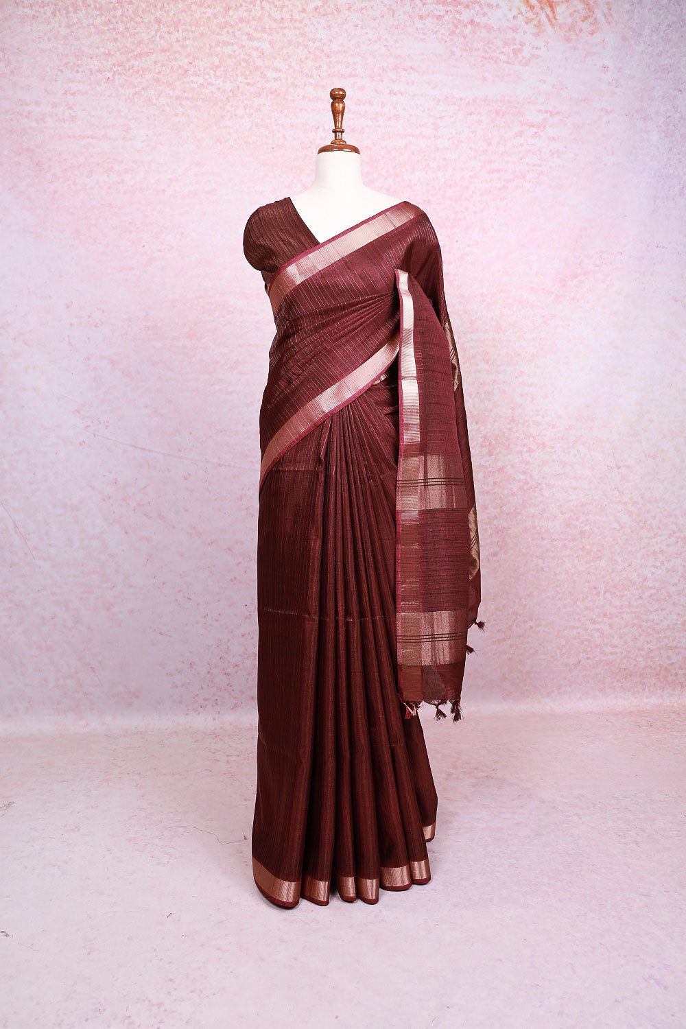 Wine Semi Tussar Saree