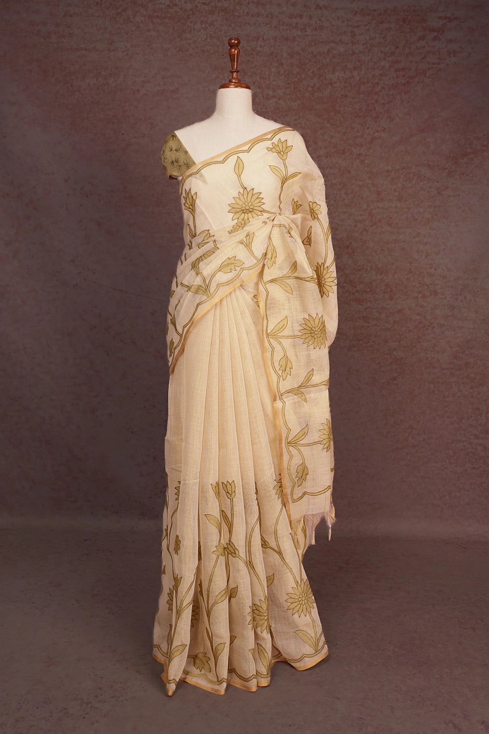 Cream Linen Tissue Saree
