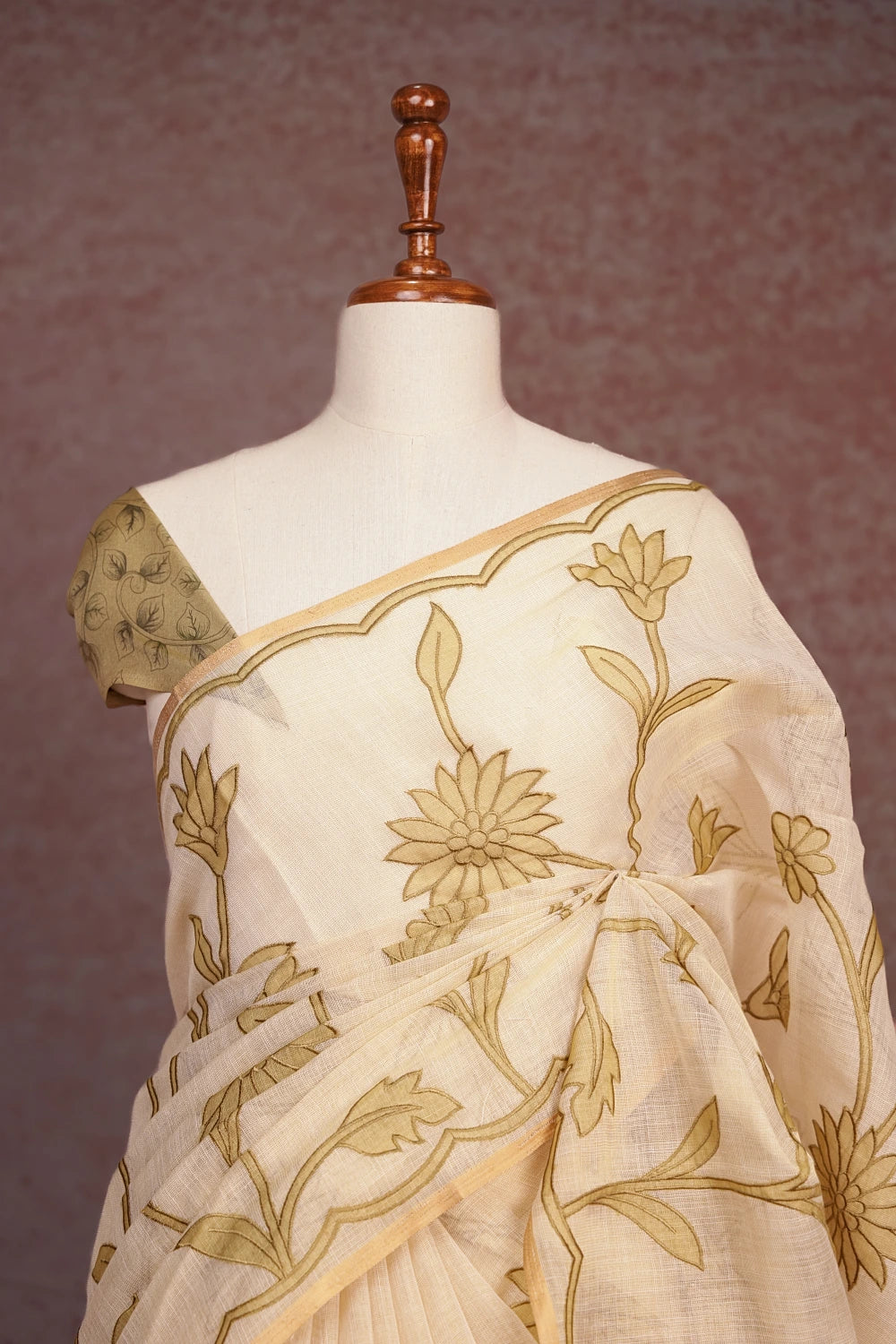 Cream Linen Tissue Saree