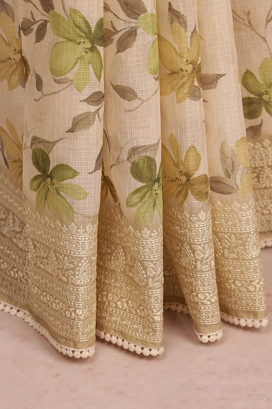 Cream Tussar Kota Saree