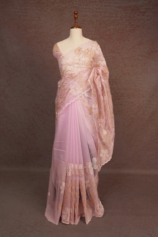 Pastel Pink Semi Organza Saree