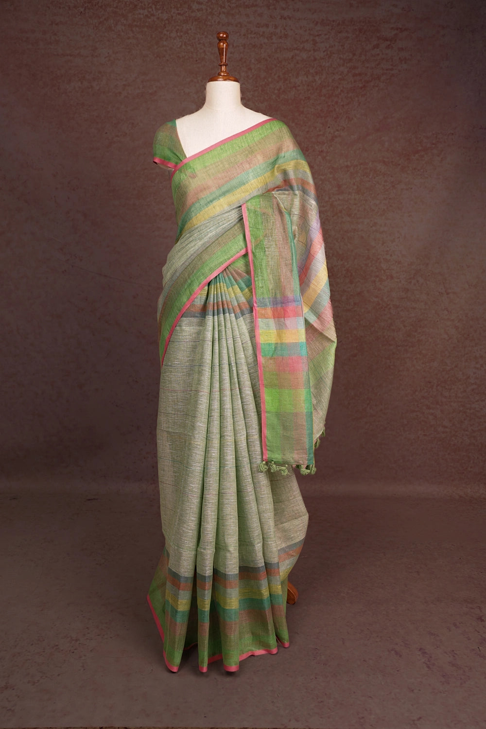 Pista Green Semi Linen Saree