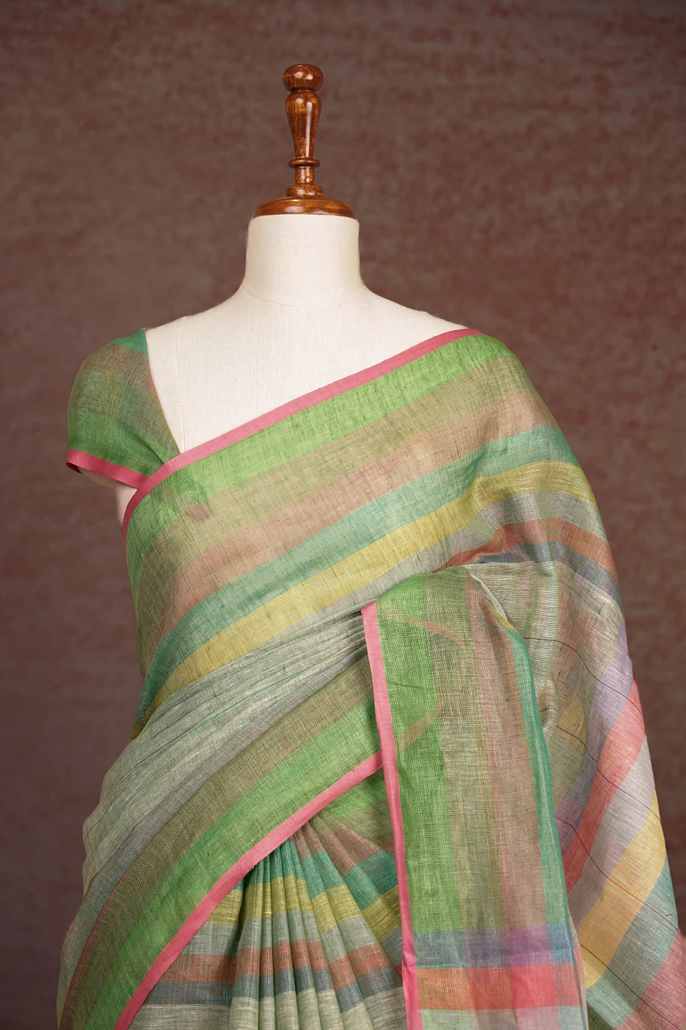 Pista Green Semi Linen Saree
