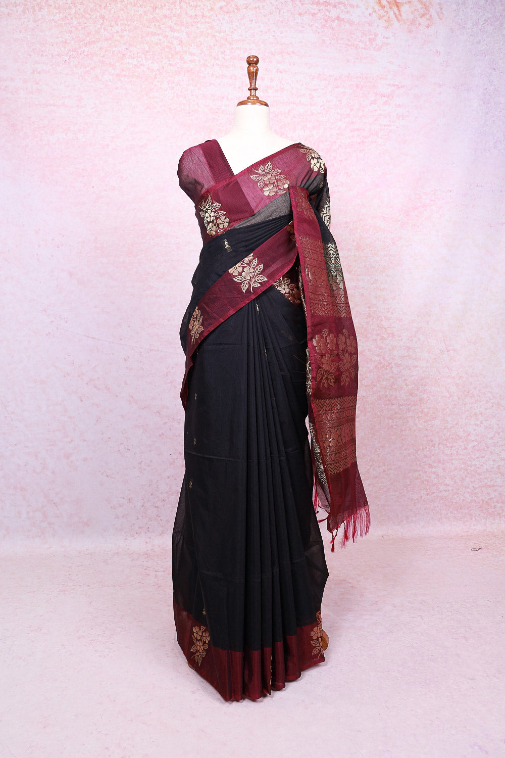 Black Cotton Silk Saree