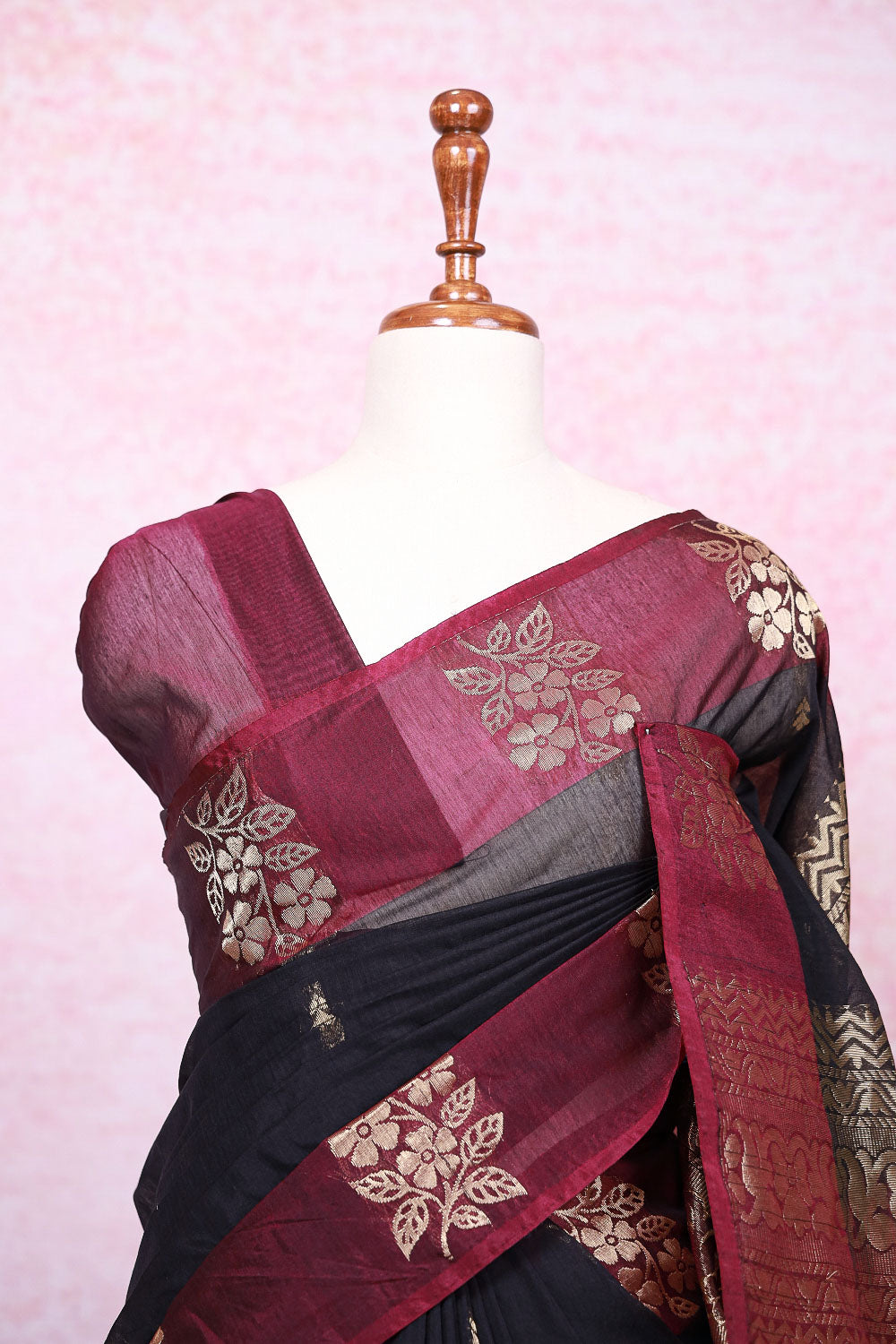 Black Cotton Silk Saree