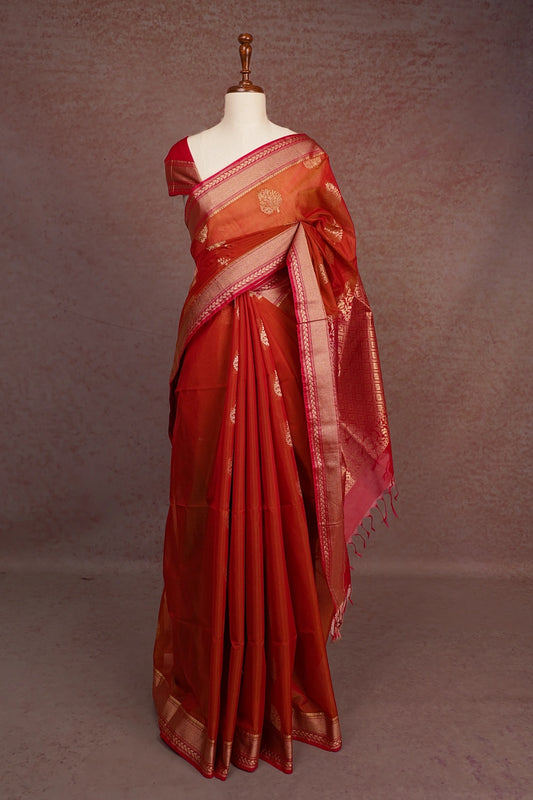 Rust Orange Semi Tussar Saree
