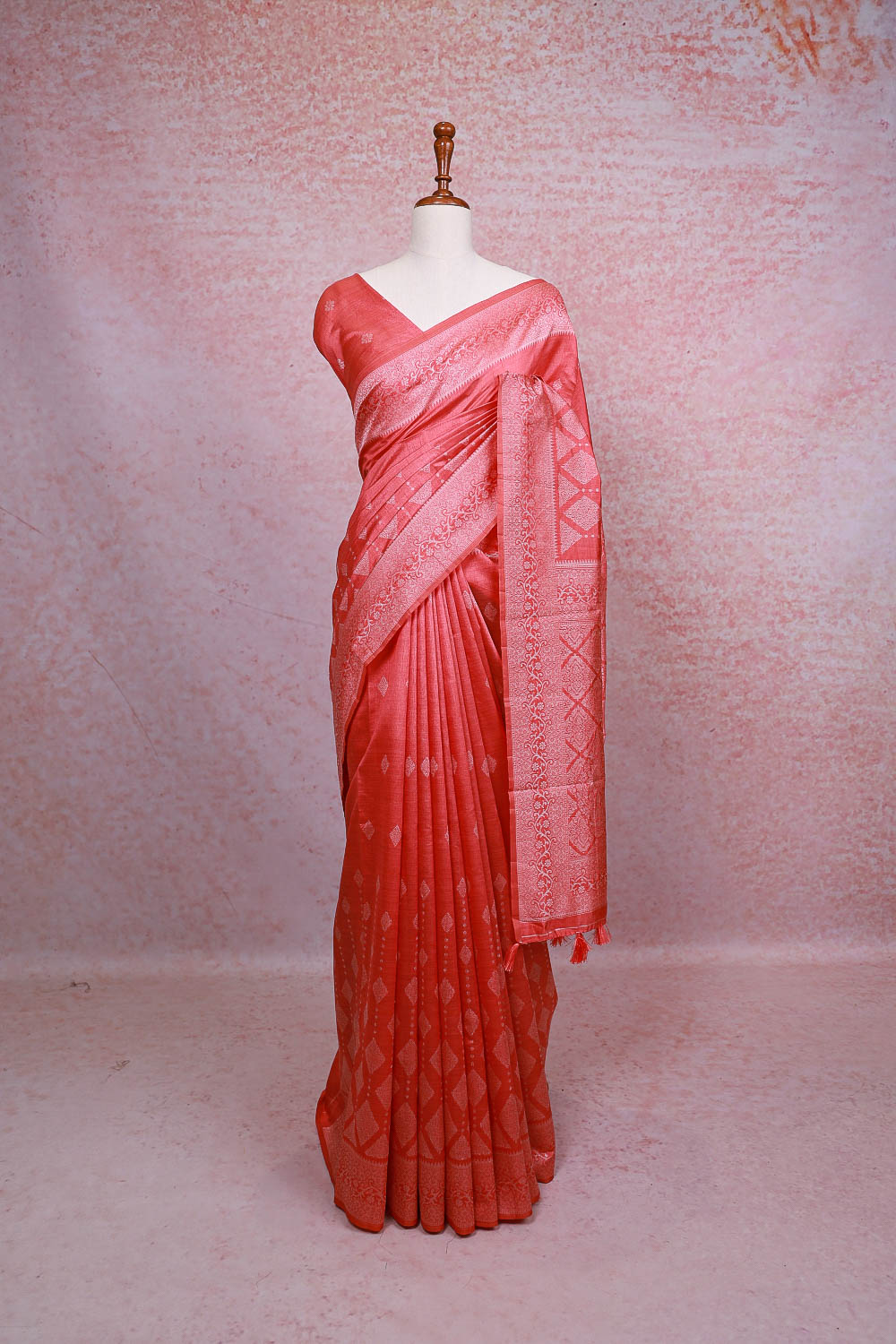Dark Peach Semi Tussar Saree