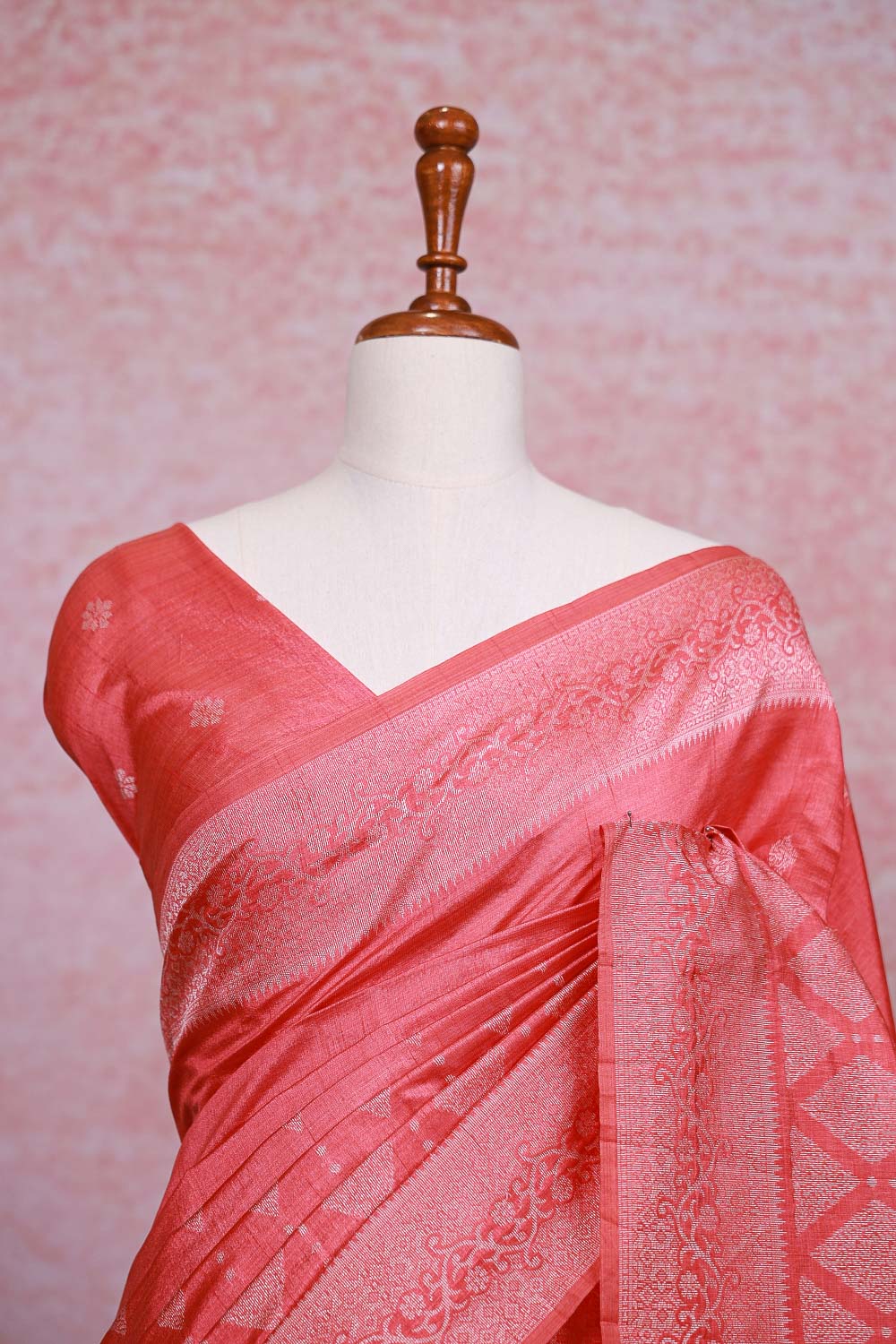 Dark Peach Semi Tussar Saree