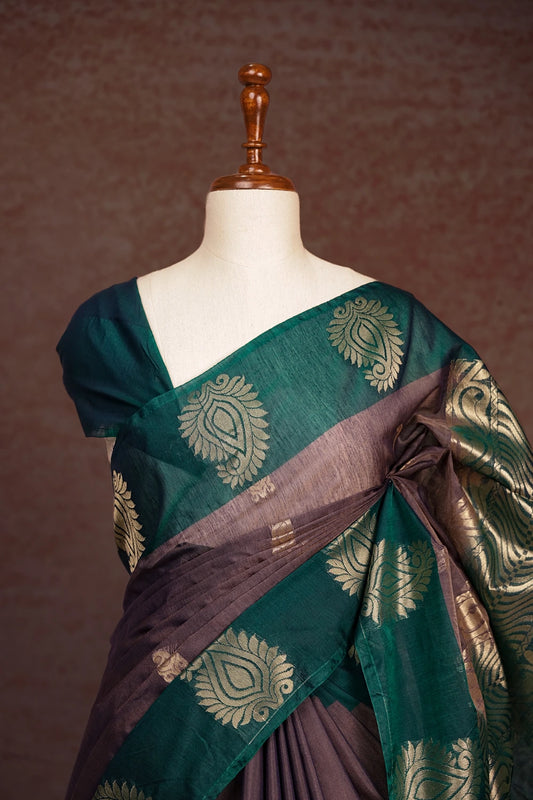Bluish Grey Cotton Silk Saree