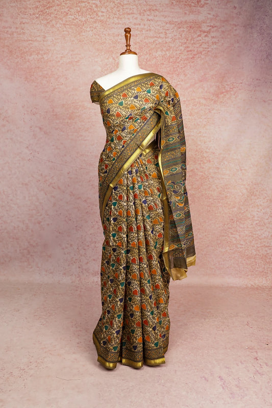 Light Olive Green Mul Cotton Saree