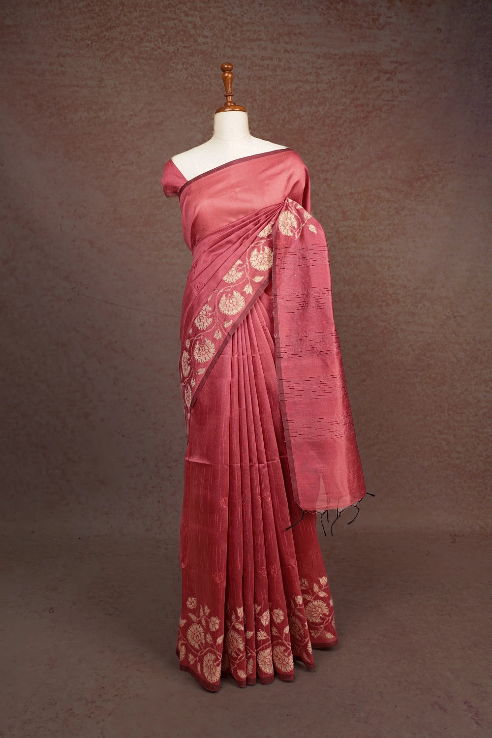 Onion Pink Semi Jute Silk Saree