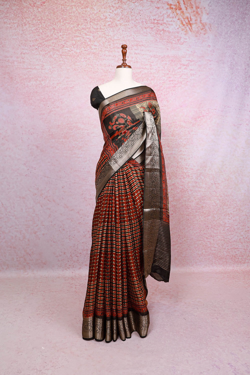 Maroon Semi Chanderi Saree