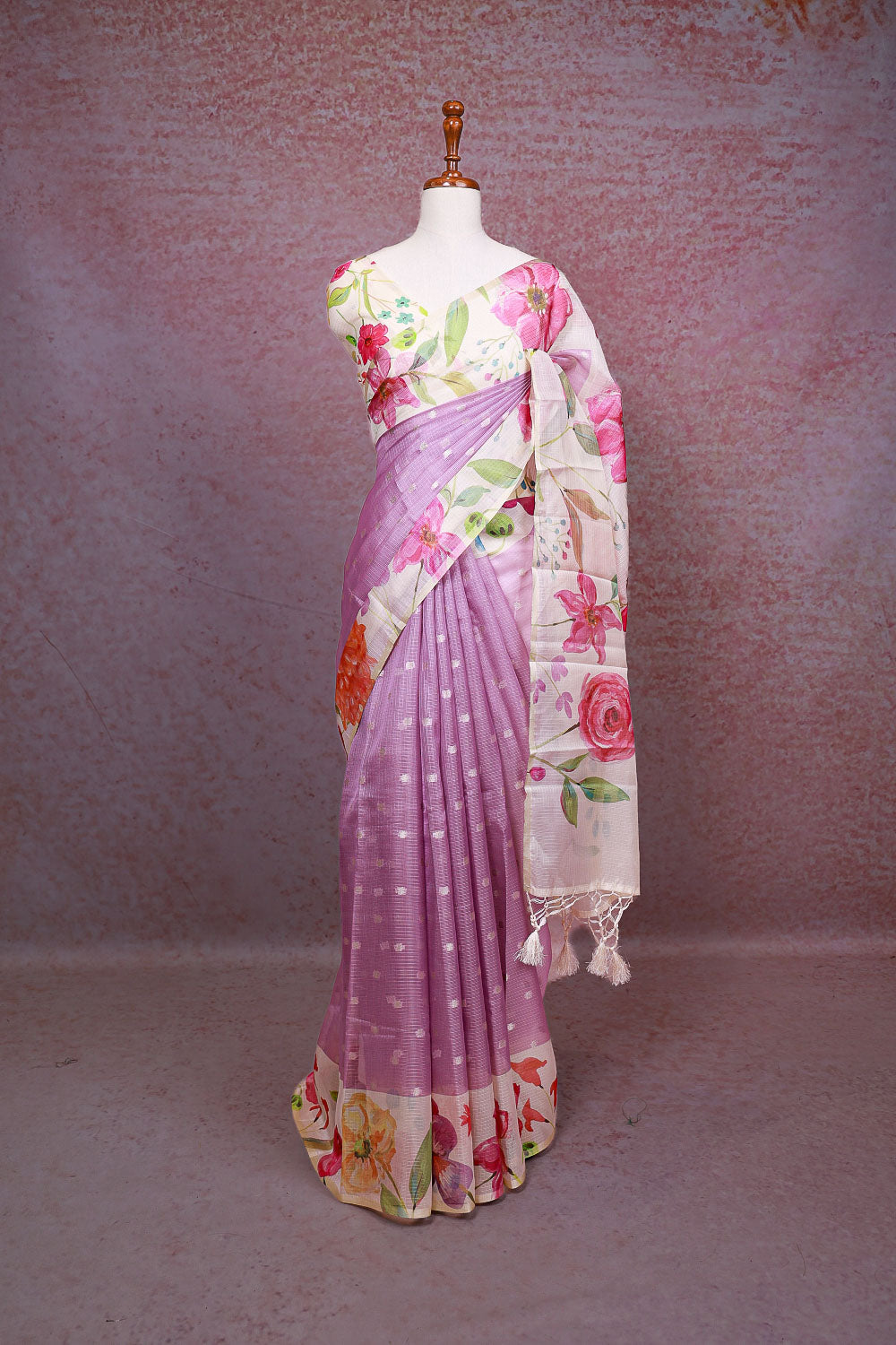 Lavender Net Kota Saree