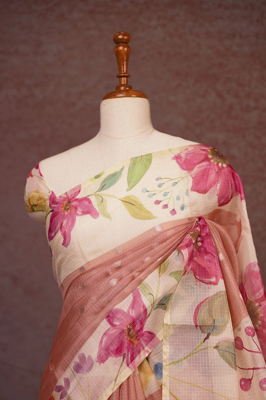 Pastel Peach Silky Kota Saree