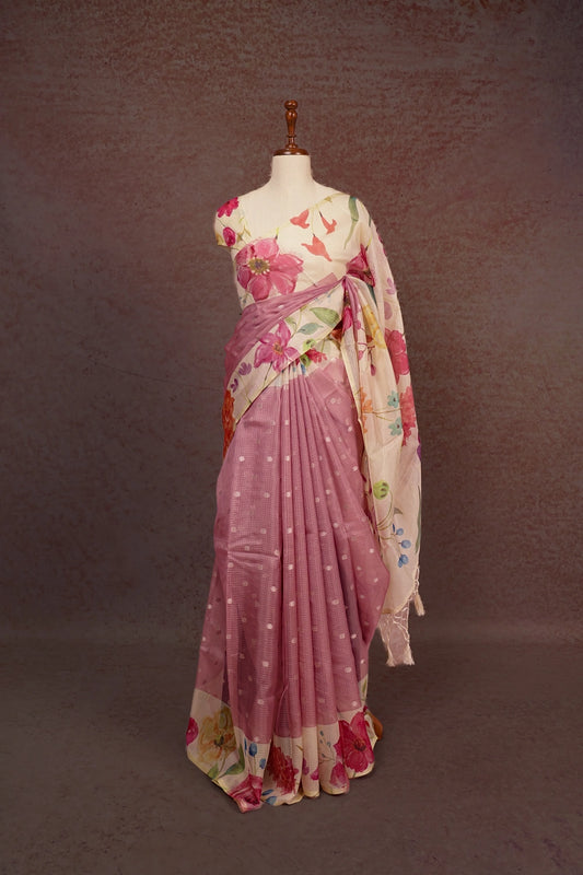 Pastel Lavender Silky Kota Saree