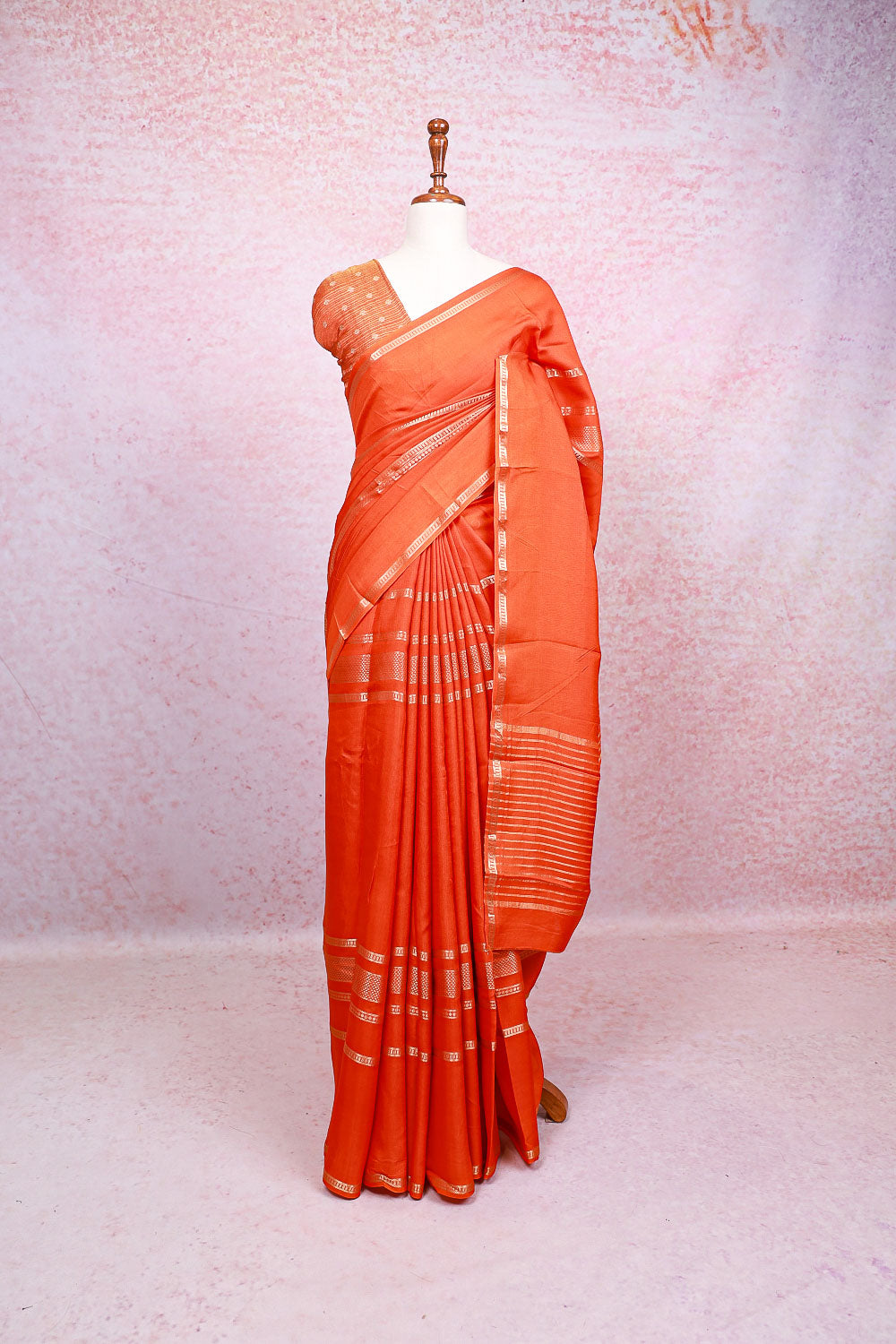 Orange Semi Banarasi Saree