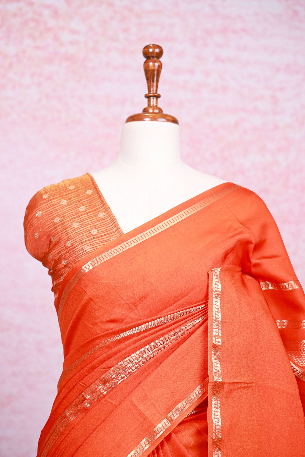Orange Semi Banarasi Saree