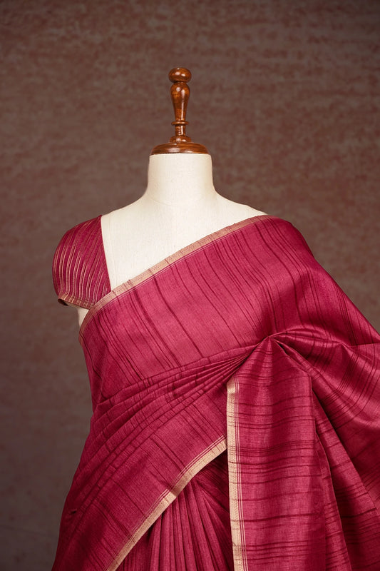 Dark Onion Colour Semi Jute Saree