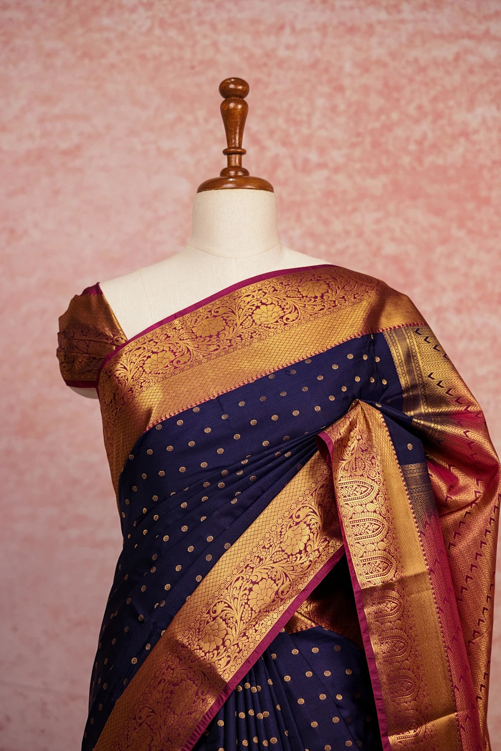 Navy Blue Semi Kanchi Soft Silk Saree
