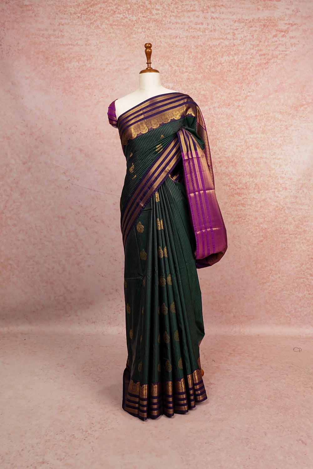 Peacock Green Semi Kanchi Soft Silk Saree