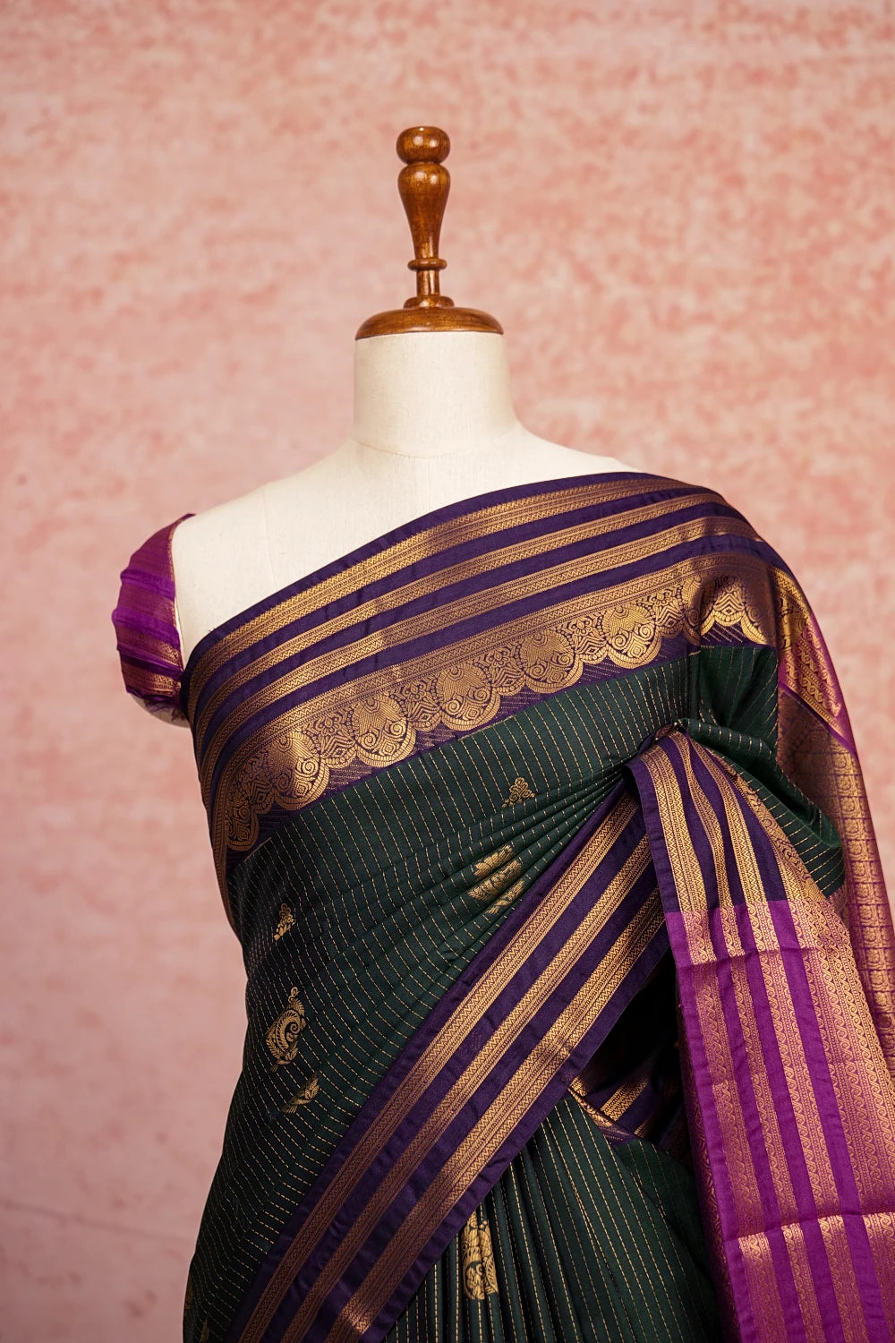 Peacock Green Semi Kanchi Soft Silk Saree