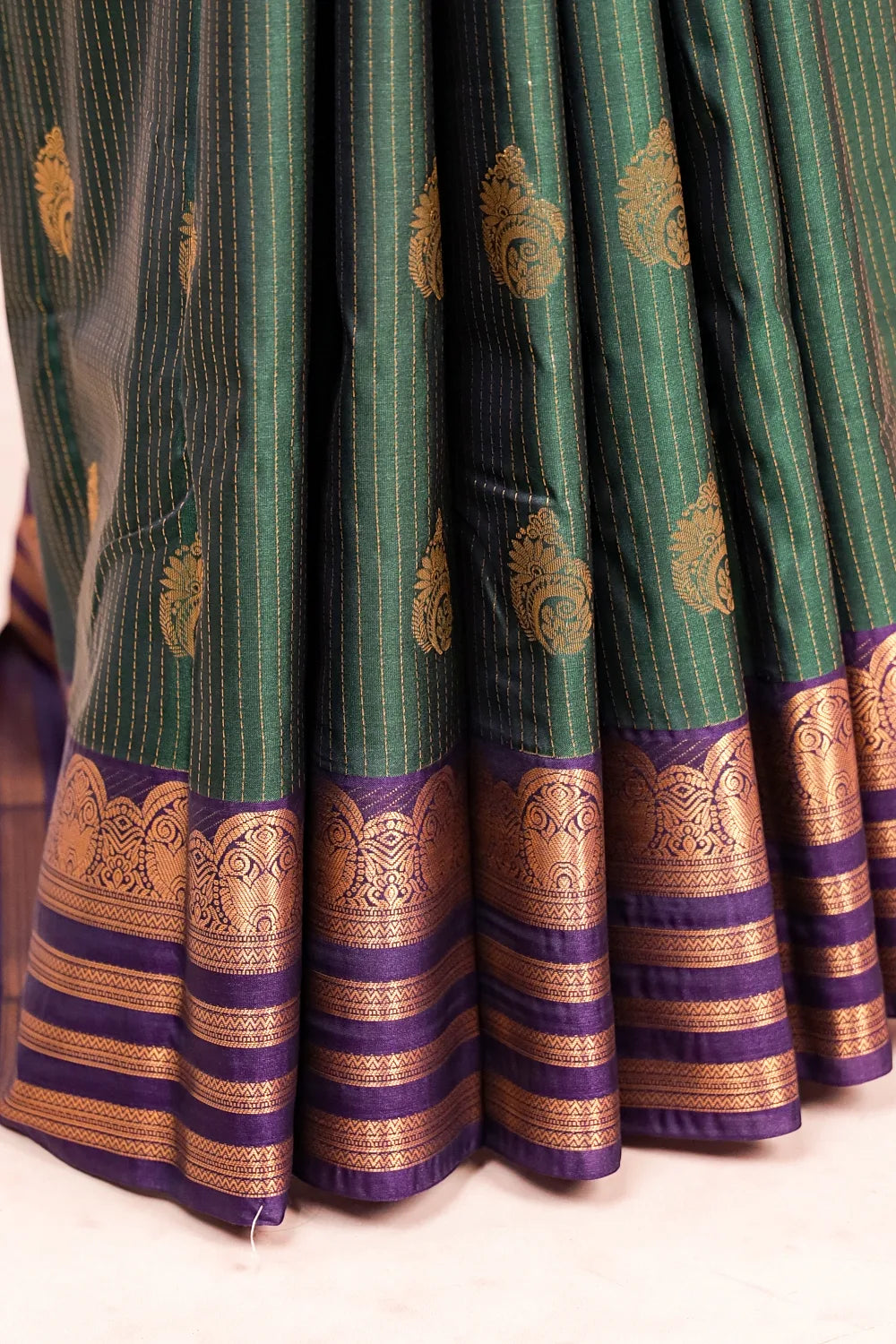 Peacock Green Semi Kanchi Soft Silk Saree