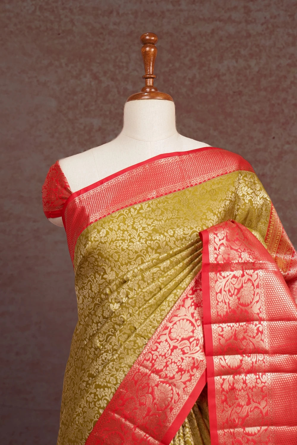 Olive Green Semi Silk Saree