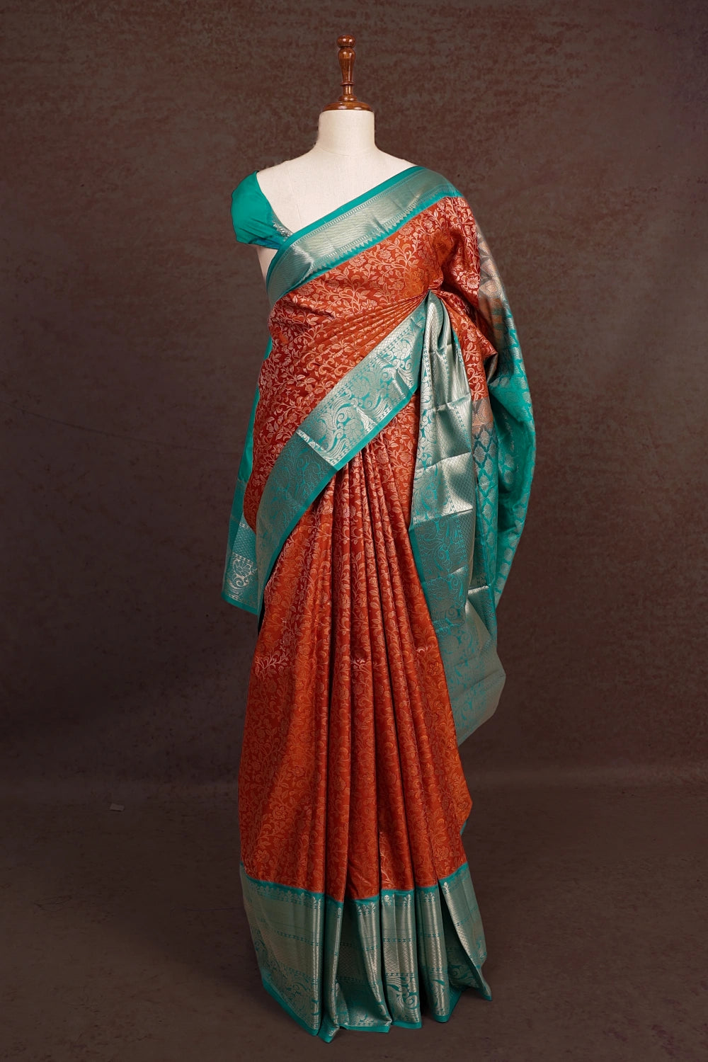 Orange Semi Kanchi Soft Silk Saree