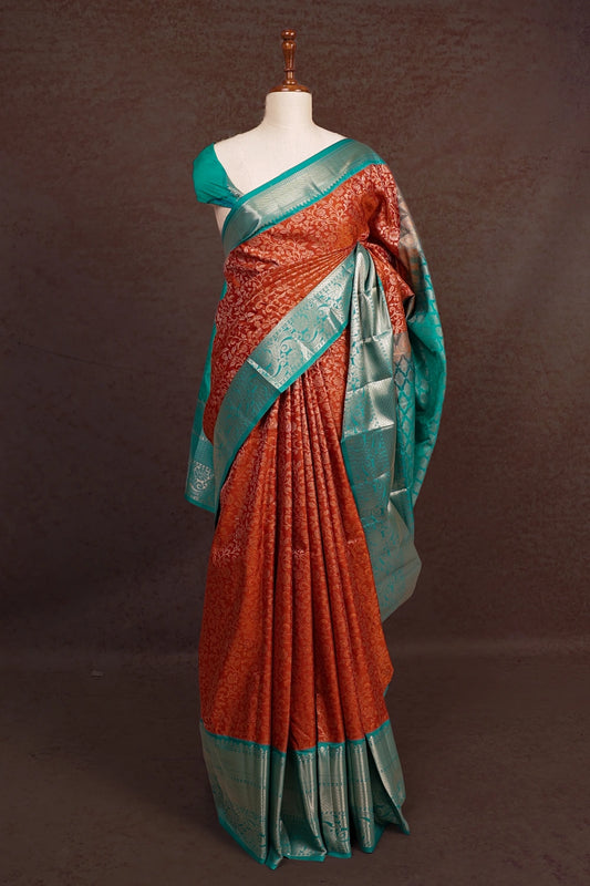 Orange Semi Kanchi Soft Silk Saree
