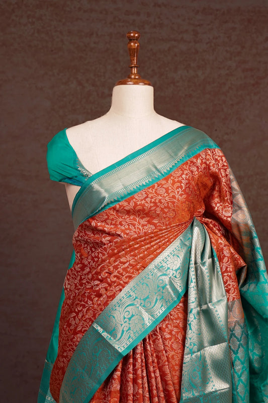 Orange Semi Kanchi Soft Silk Saree