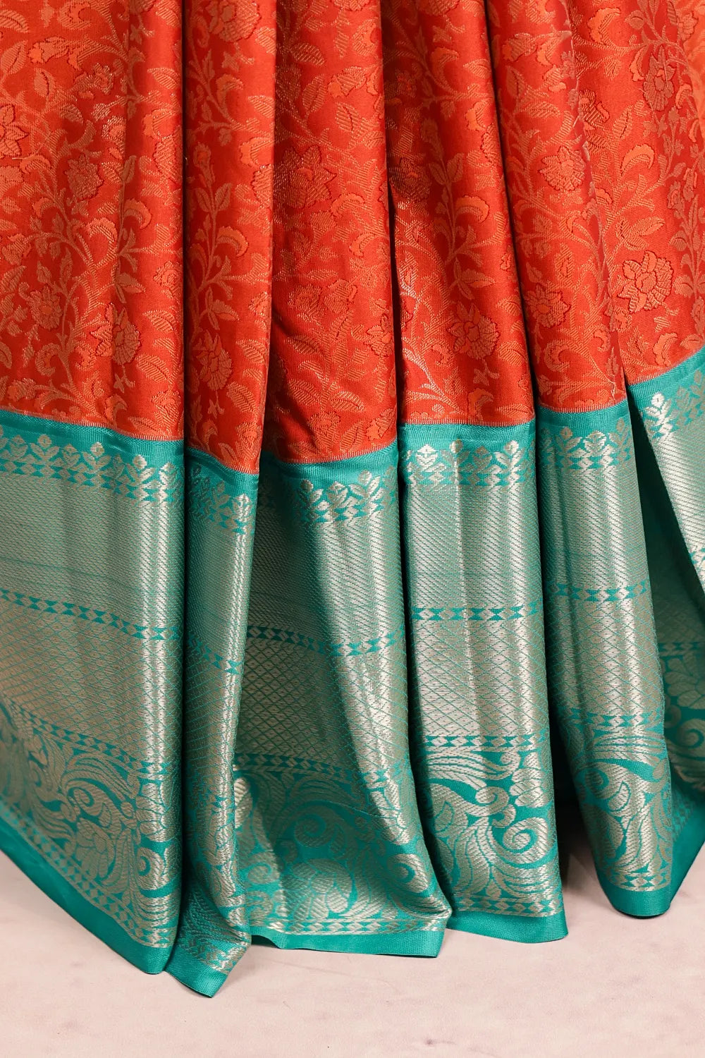 Orange Semi Kanchi Soft Silk Saree