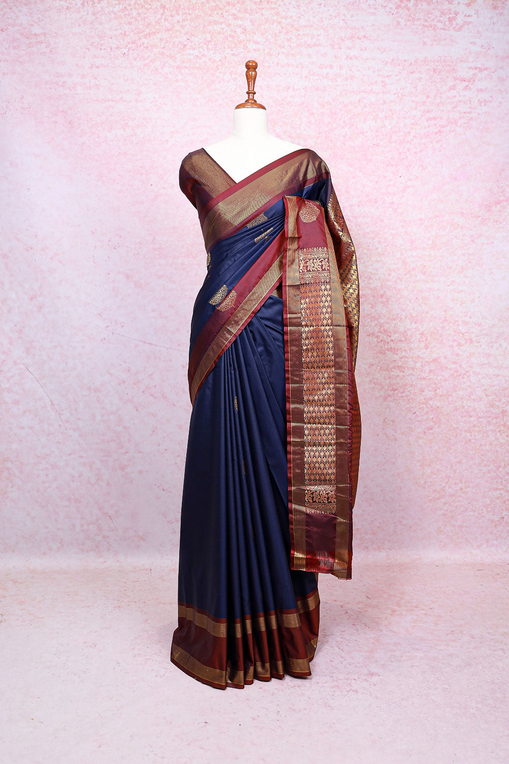 Navy Blue Semi Kanchi Soft Silk Saree