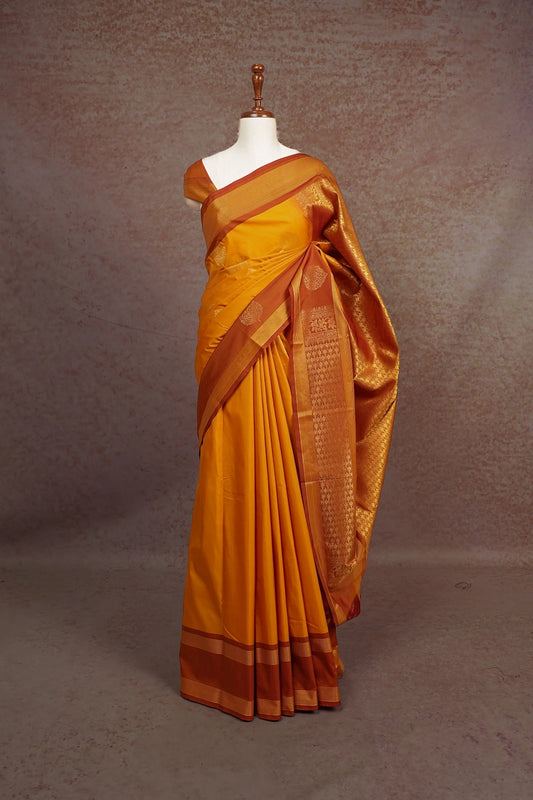Mango Yellow Semi Kanchi Soft Silk Saree