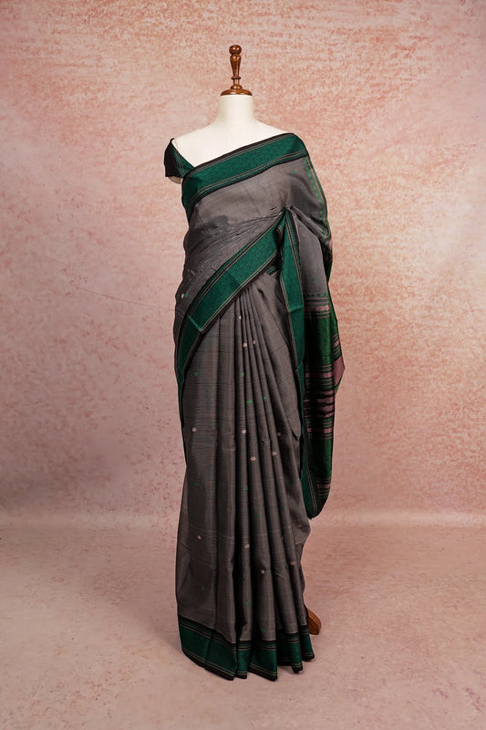 Black Grey Kanchi Soft Silk Saree