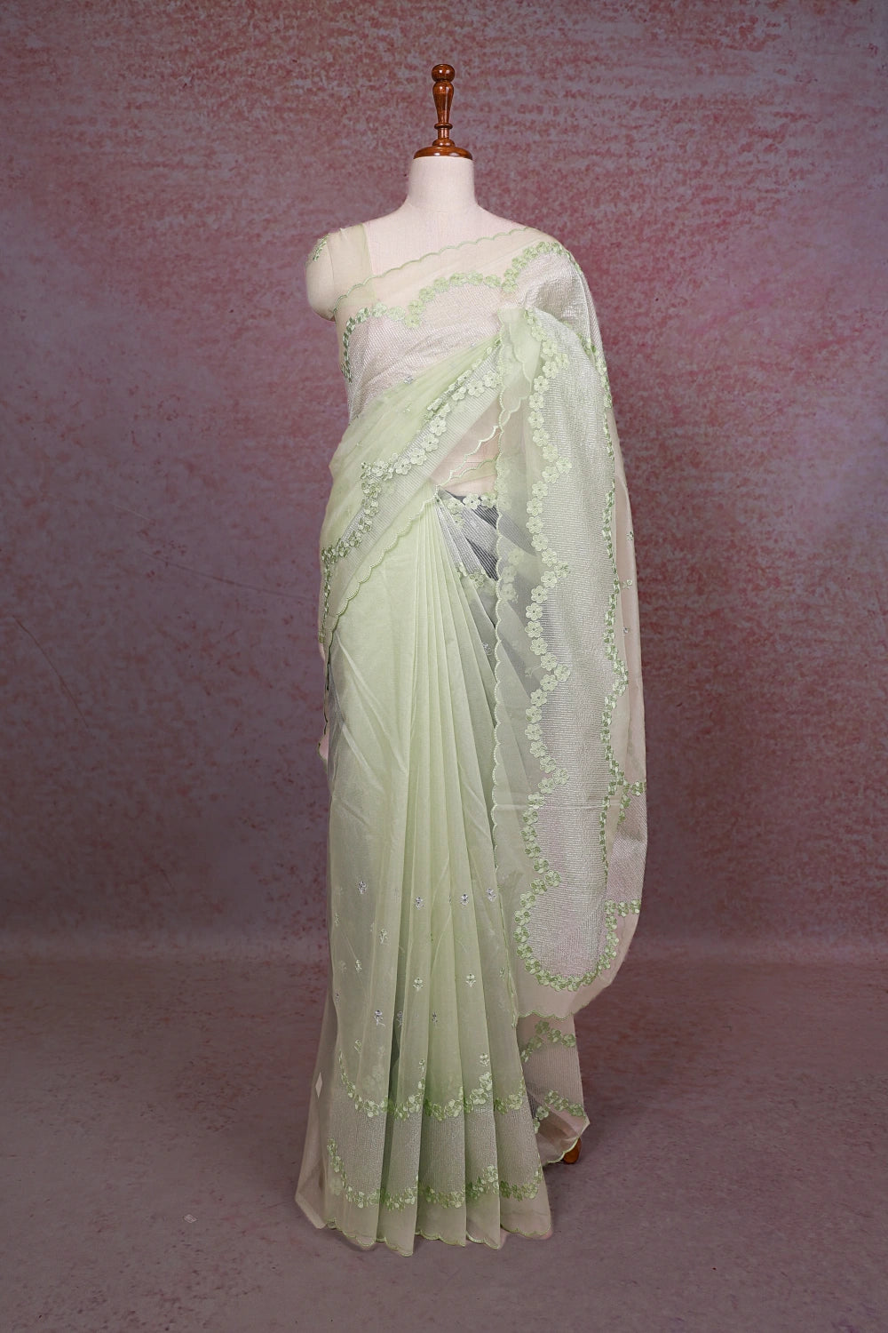 Pista Green Semi Organza Saree