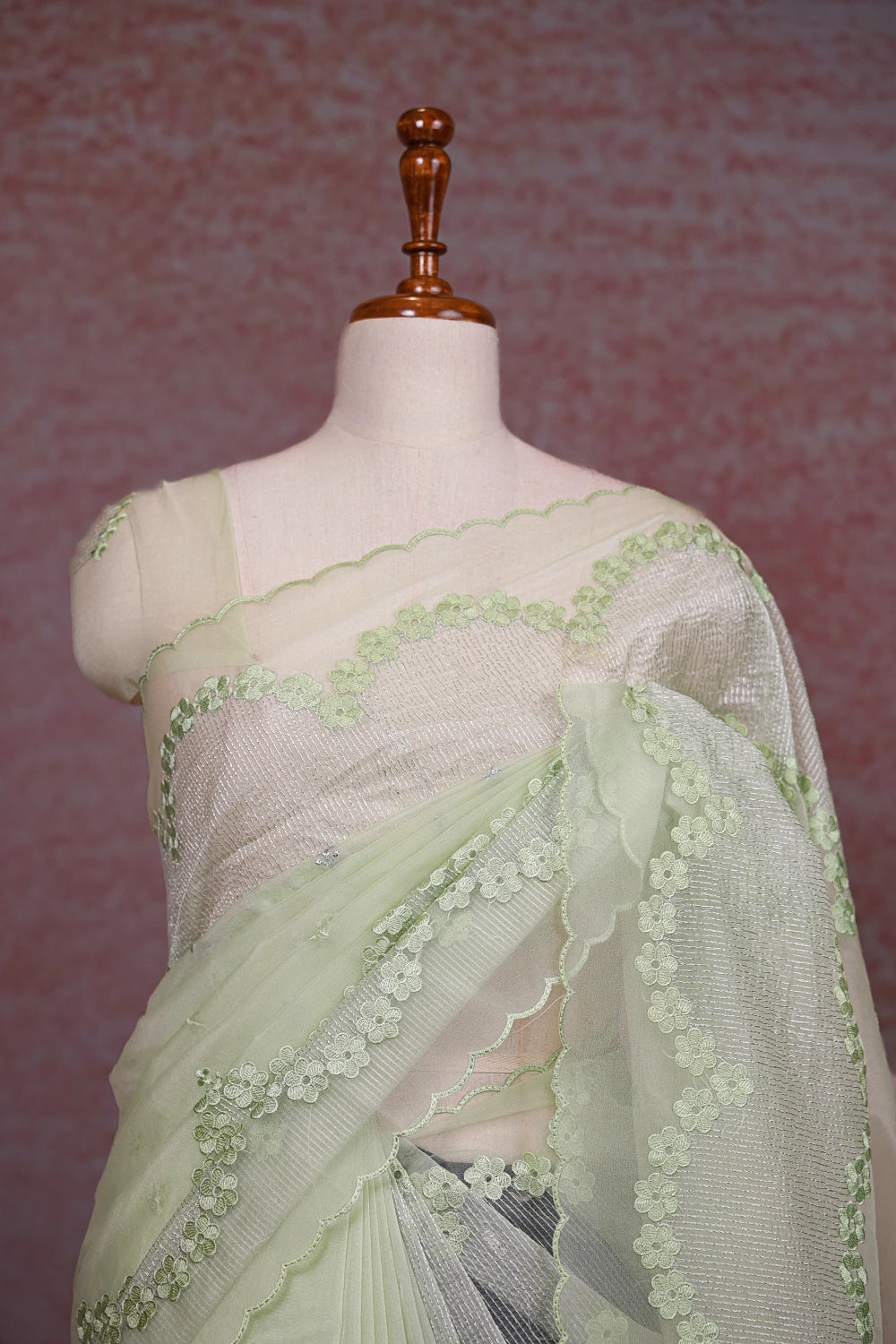 Pista Green Semi Organza Saree