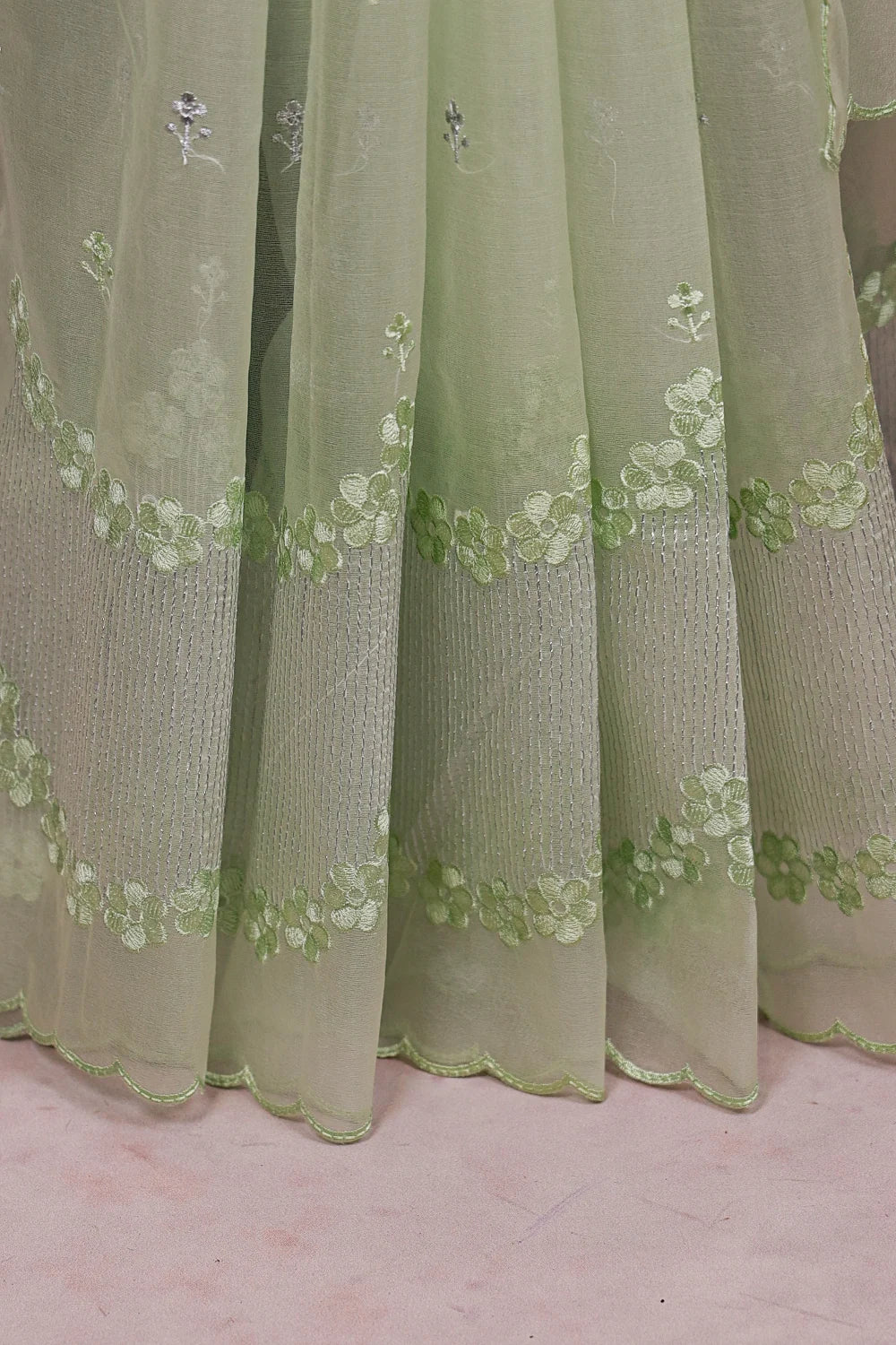 Pista Green Semi Organza Saree