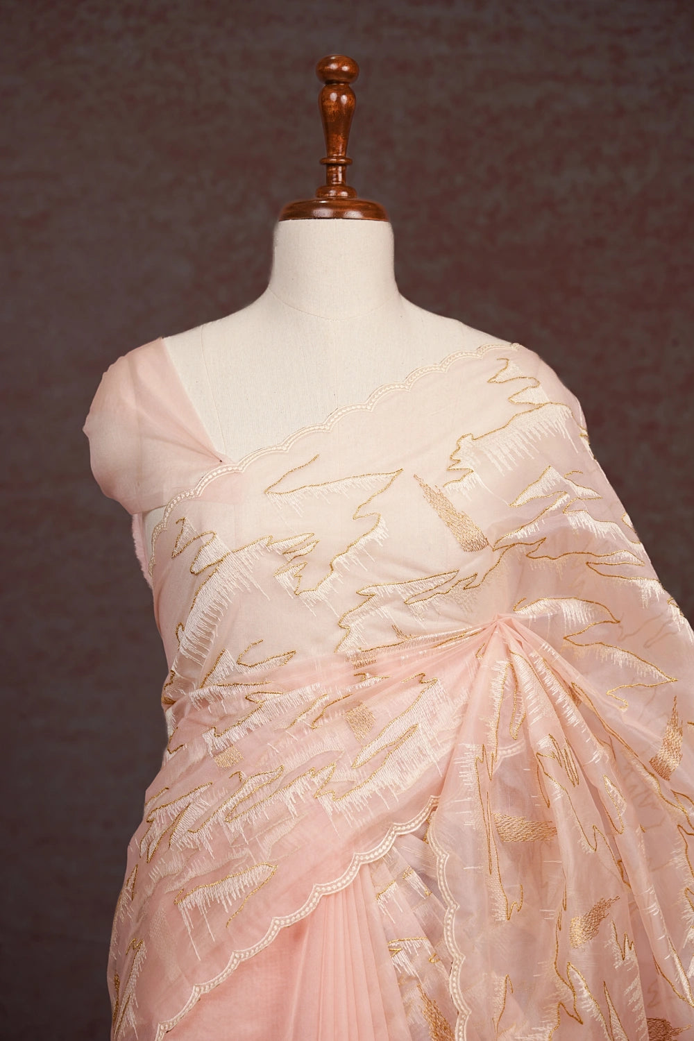 Light Peach Semi Organza Saree