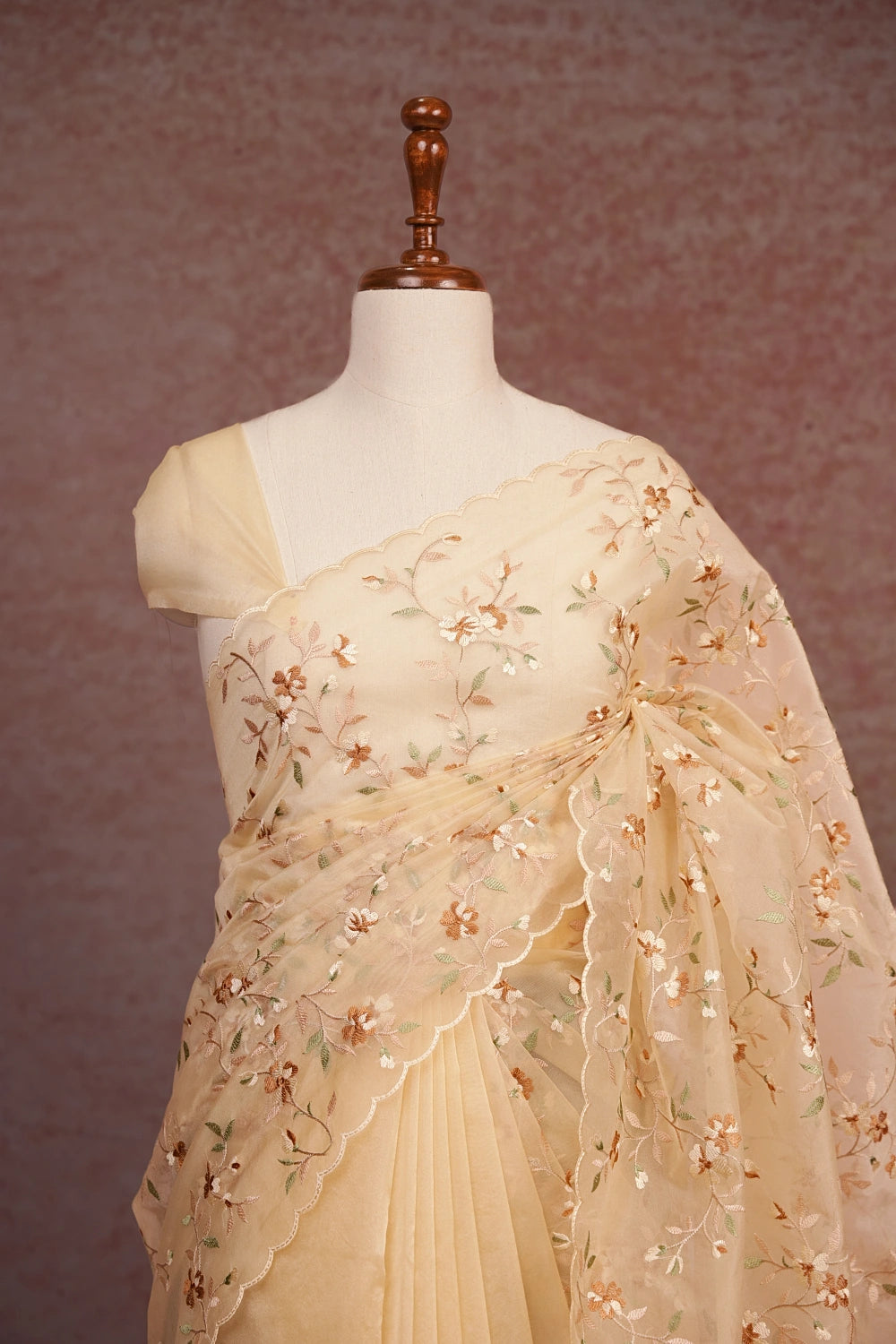 Dark Cream Organza Saree