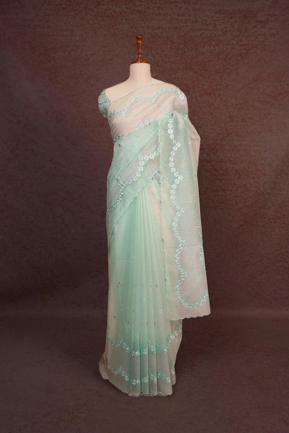 Sapphire Green Semi Organza Saree