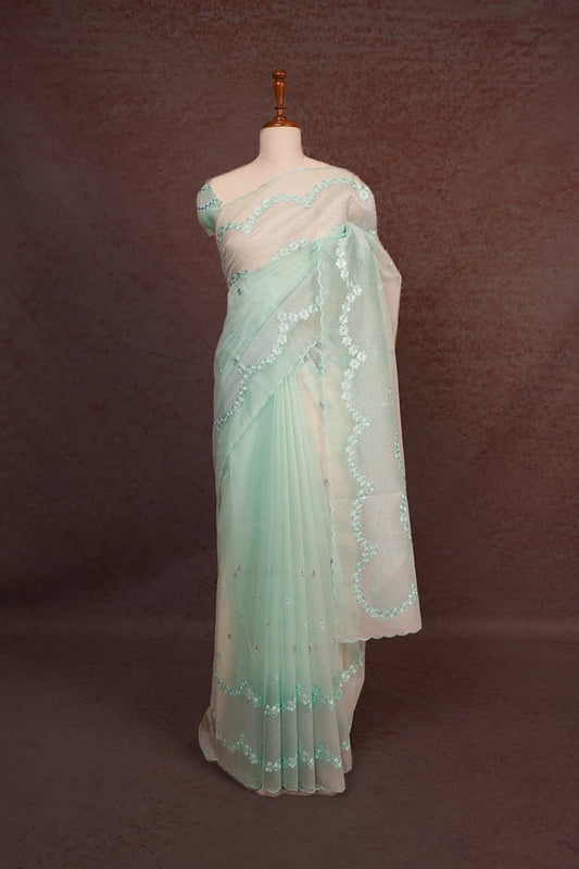 Sapphire Green Semi Organza Saree