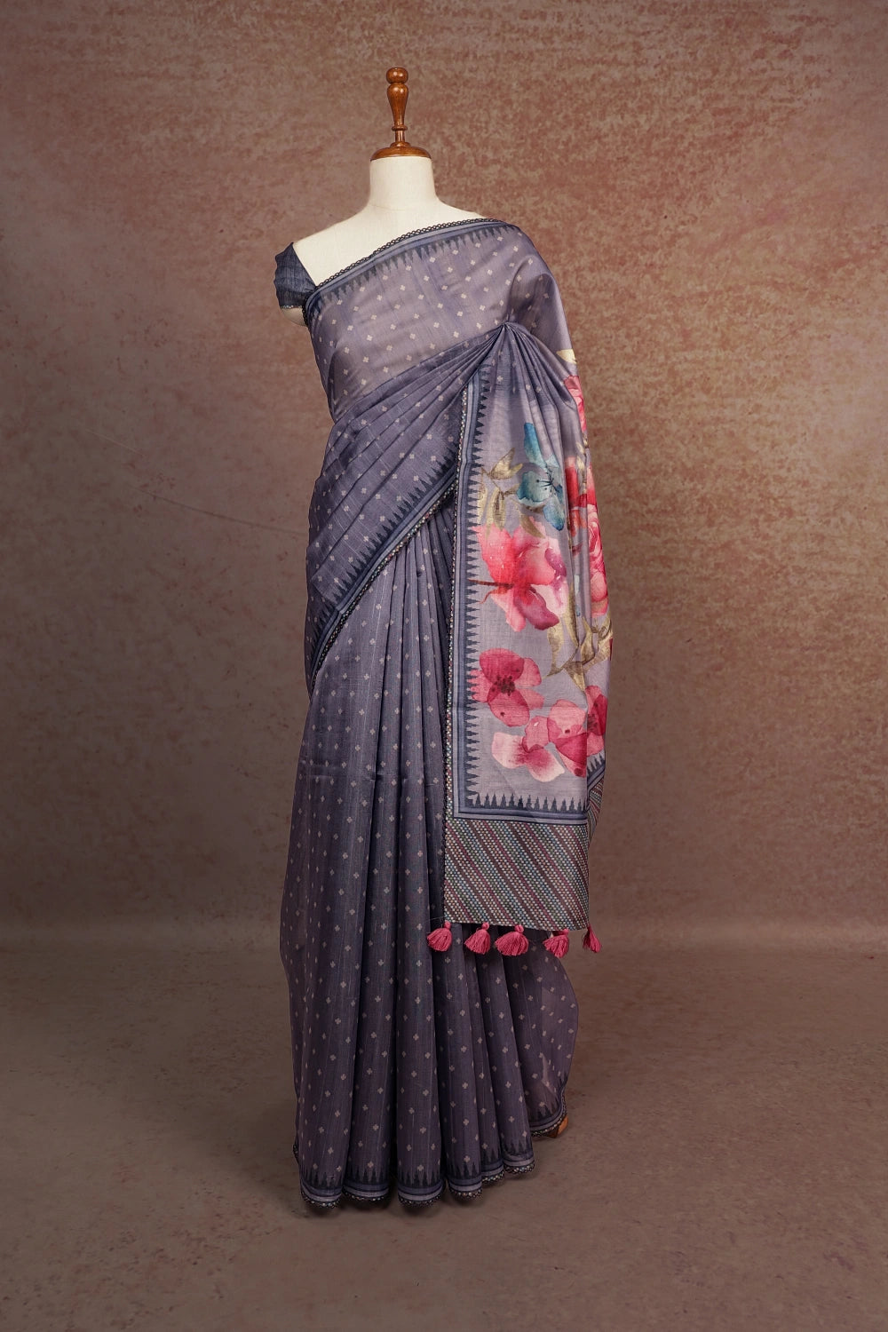 Dark Ash Art Tussar Saree