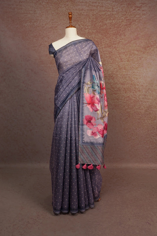 Dark Ash Art Tussar Saree