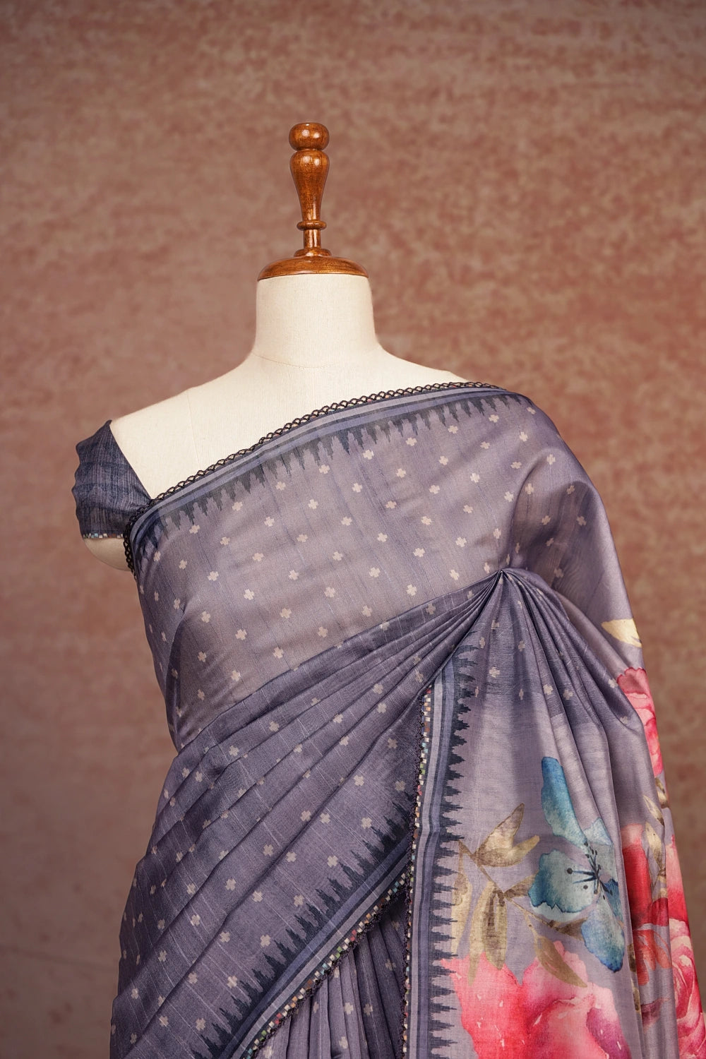 Dark Ash Art Tussar Saree